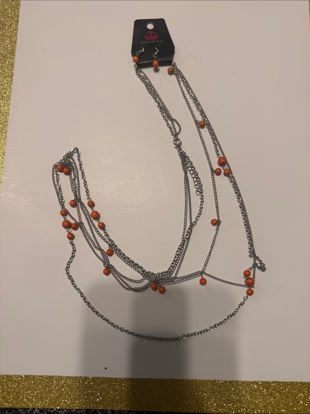 paparazzi Silver Multi-Strand Necklace with Orange Bead Accents